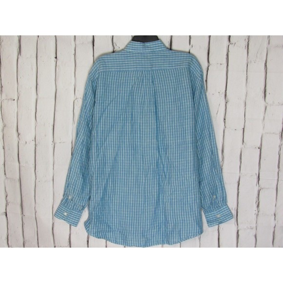 Jeff Rose Men Shirt Large Blue white Striped Button Front Long Sleeve 100% Linen - Picture 2 of 4